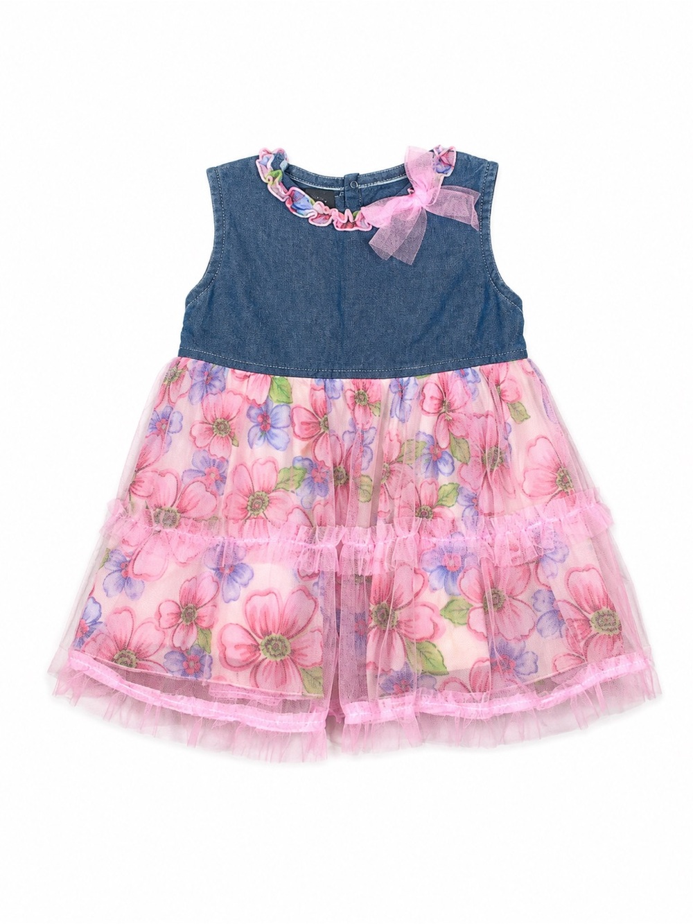 DDG Darlings Baby Girl Denim Pink Floral Tulle Tutu Dress 24M